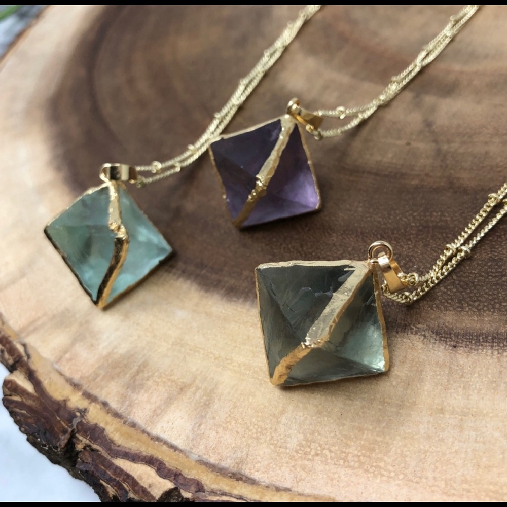18K Gold Fluorite Crystal Boho Necklace - Picture 4 of 4